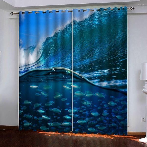 Rideau personnalisé bleu océan rideaux fenêtre occultant luxe 3D ensemble pour chambre salon bureau El