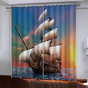 Rideaux de chambre bleus personnalisés, fenêtre 3D occultante pour bateau de mer vivant