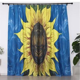 Gordijn Custom Blauwe Zonnebloem Gordijnen 3D Verduistering Voor Woonkamer Beddengoed Gordijnen Cotinas Para Sala