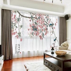Rideau personnalisé en mousseline de soie pure fenêtre drapé pour chambre salon Floral Blossom blanc