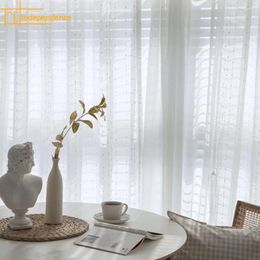 Rideau personnalisé moucheté en fil blanc coton lin jacquard rideaux de fenêtre pour la chambre de salon balcon français