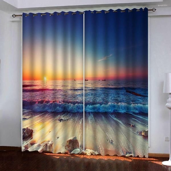 Rideau personnalisé coucher de soleil vagues 3d rideaux fenêtre occultant ensemble de luxe pour chambre salon bureau El