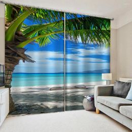 Cortina de tamaño personalizado, cortinas opacas de lujo para ventana 3D, para sala de estar, paisaje natural, playa