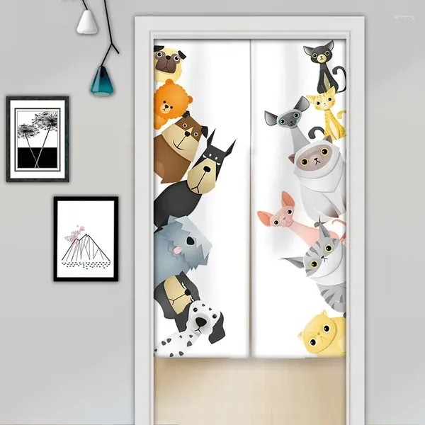 Cortina con bonitos dibujos de animales para puerta, Noren, cocina, dormitorio, decoración del hogar, cortinas de puerta, media cortina colgante de lino de estilo japonés