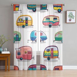 Vorhang, niedliche Cartoon-Auto-Tüllvorhänge für Wohnzimmer, Schlafzimmer, Küche, Dekoration, Chiffon, schiere Voile, Fenster, transparenter Drape
