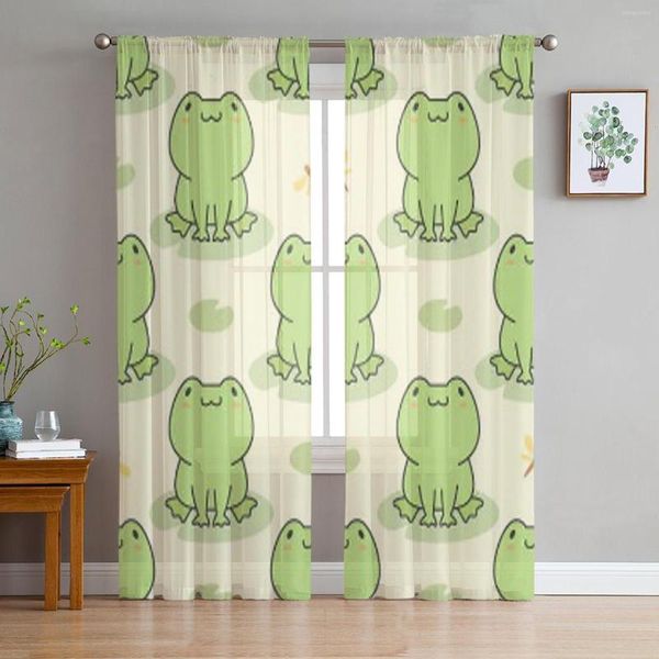 Rideau en Tulle vert grenouille mignonne, pour salon, chambre à coucher, voile décoratif en Organza, traitements de fenêtre