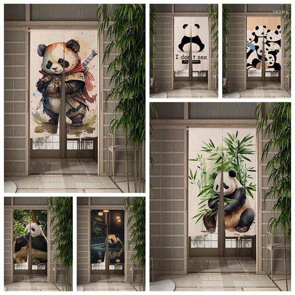 Cortina bonita puerta de Panda Panel japonés pintura tradicional de bambú puerta divisor de habitación cocina decoración colgante de pared