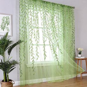 Curtain Cute Vine Leaves Pattern Light Green Bedroom Curtains 2 Panels Voile Sheer Window Treatments For Nursery Kids