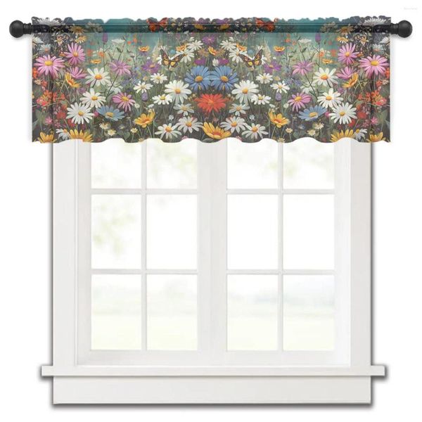 Rideaux de fenêtre en Tulle, fleurs de marguerite, buissons de papillons, Voile transparent, pour armoire de cuisine, chambre à coucher, décoration de maison, petits rideaux