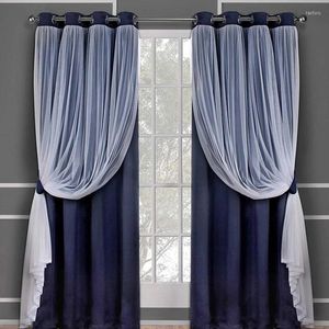 Cortina DE963-cortinas de doble capa con oscurecimiento transparente, cortina con ojal para ventana con aislamiento térmico para sala de estar