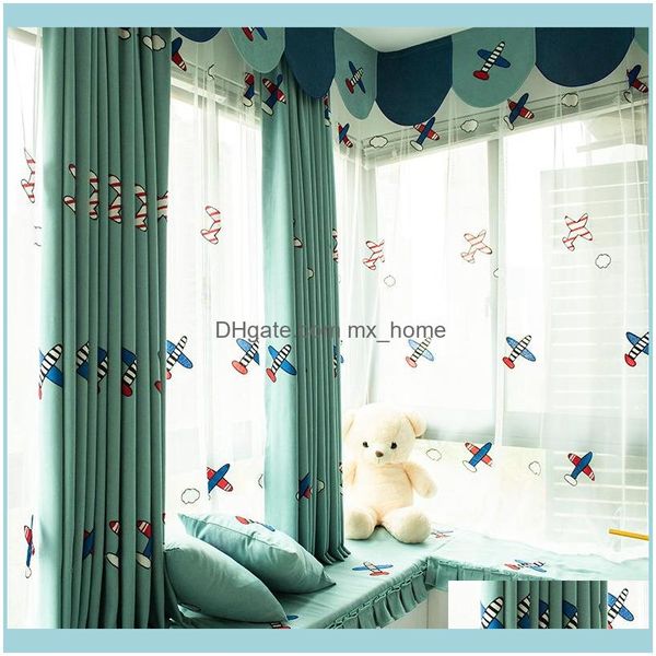 Cortina Deco El Suministros Home Gardencurtain Cortinas Dibujos Animados Avión Niño Para Dormitorio De Los Niños Ventana De Bahía Corta Simple Y Hermoso Blacko