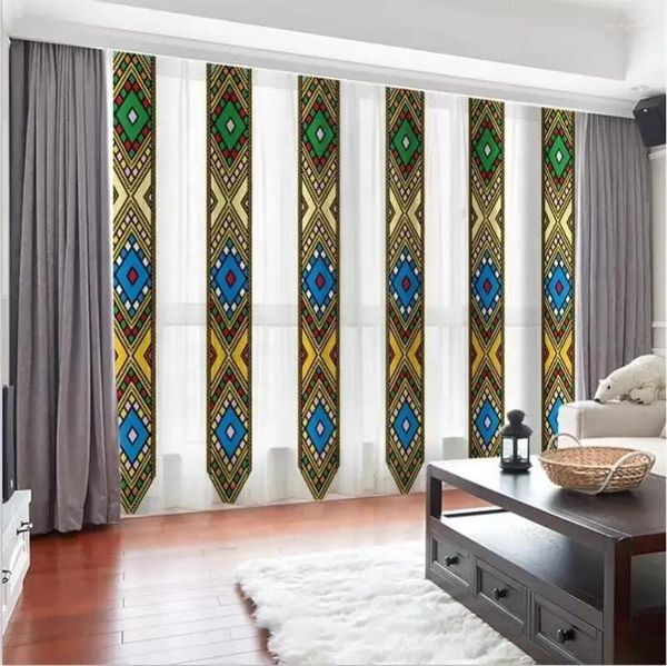 Cortina de comedor con diseño tradicional etíope Saba y Telet para decoración de dormitorio y sala de estar, 2 uds.