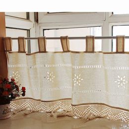 Rideaux rideaux 1PC coton lin demi-rideau à la main gland brodé rideaux de cuisine Floral pastorale panneau court pour café