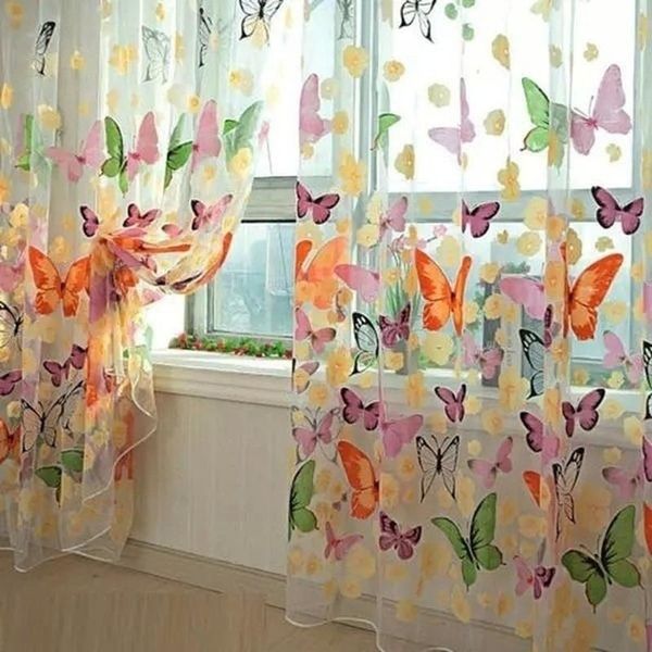 Rideaux rideaux 1X2M couleur papillon impression écran fenêtre porte et salle de bain draperie Tulle maison chambre balcon décoration