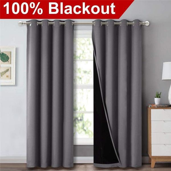 Cortinas de 2 capas, cortinas opacas de 100% grises para sala de estar, dormitorio, tratamiento de ventana con aislamiento térmico grueso azul marino