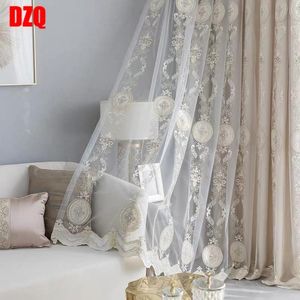 Gordijn gordijnen 2021 Europese stijl gordijnen luxe geborduurd met kralen tule voor woonkamer slaapkamer beige blackout # 4