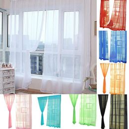 Cortinas 38 2 piezas Color puro tul puerta ventana cortina Panel bufanda transparente cenefas cortinas de habitación para dormitorio moderno