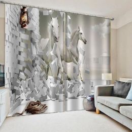 Rideaux rideaux 3D PO taille personnalisée en brique blanc rideaux de cheval blanc tissu en microfibre en polyester pour chambre décor285 de chambre à coucher