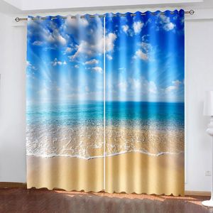 Cortinas cortinas playa sol impresión 3D diseño de paisaje dormitorio adulto sala de estar sombra conjunto personalizado con accesorios de gancho
