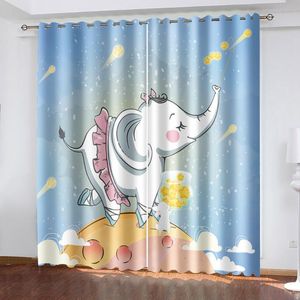 Cortinas para dormitorio, cortinas opacas, ventana con estampado de elefante de bebé de dibujos animados para niños, niñas, decoración de fondo de habitación