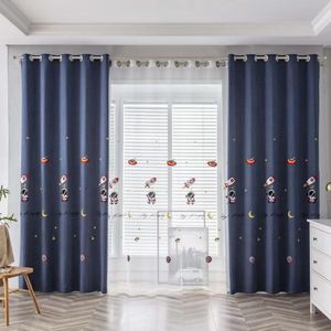 Cortinas opacas de astronauta de dibujos animados para dormitorio, niños, espacio exterior, galaxia, planeta, cohete, ventana de guardería