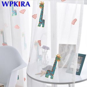 Rideaux en Tulle brodé girafe de dessin animé, pour chambre de bébé, protection de fenêtre, blanc Transparent, WP154D3