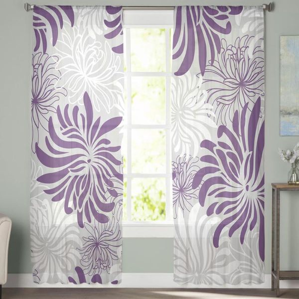 Rideaux Rideaux Chrysanthème Violet Texture Tulle Rideaux Pour Salon Chambre Décoration De Luxe Voile Valance Sheer KitchenCurtain