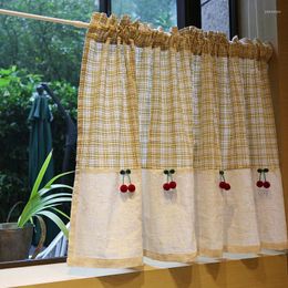 Cortinas de algodón con estampado de cerezas para cafetería, armario de oficina, decoración pequeña y corta para el hogar