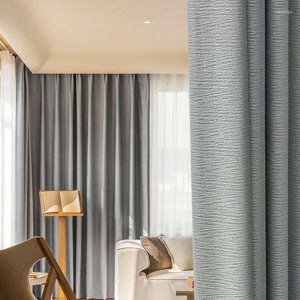 Cortinas personalizadas de algodón y lino gris para dormitorio, textura Jacquard, tela opaca, tratamientos de ventana de sala de estar de lujo, cortina