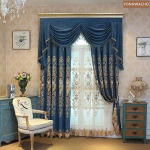 Gordijn gordijnen Custom Hollow Geborduurde Chenille Hoogwaardige Woonkamer Blauwe Doek Blackout Valance Tule Panel C440