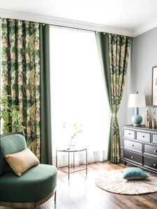 Gordijn gordijnen aangepaste pastorale black-out raam gordijnen voor woonkamer plant patroon splitsen groen linnen transparant voile