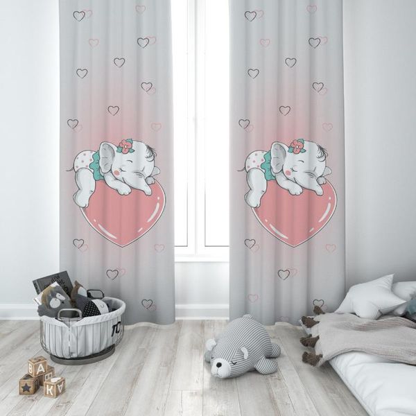 Cortina cortina elefante fofo dormindo em grande coração menina garoto quarto de design de design de gancho de gancho de gancho de gancho Blackout Janela com ciúme