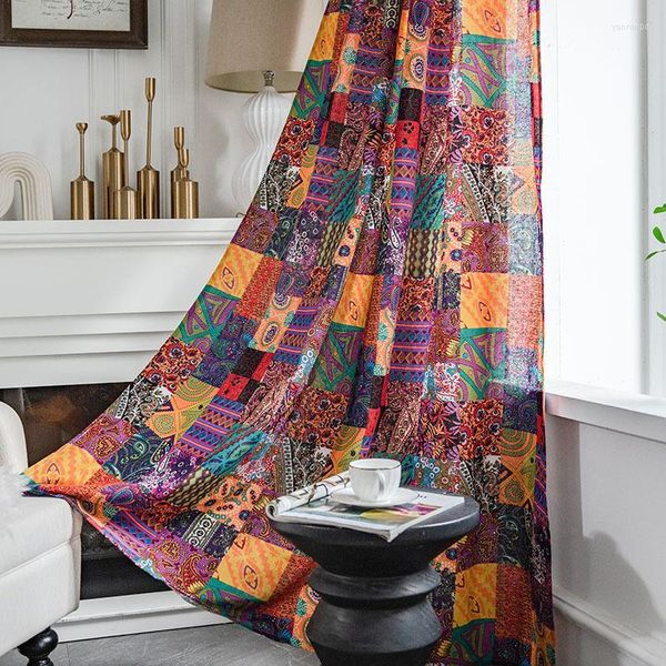 Rideaux Rideaux Décoratifs Boho Rideaux Dans Le Salon Pour Windows Prêt Style National Patch Semi Ombrage Diviseur Stores Enrouleurs