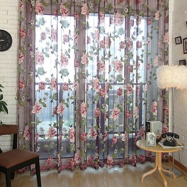 Cortinas elegantes para sala de estar, cortinas florales de gasa de tul para ventana, Panel transparente, bufanda, cenefas para dormitorio de niña, 329j