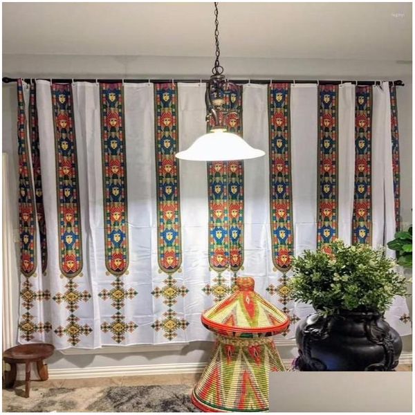 Rideaux rideaux rideaux traditionnels éthiopiens et érythréens pour le coffre de salon conception de carreau de haute qualité tissu en polyester cortinas d dhkex