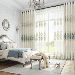 Cortinas opacas con bordado 3D europeo para sala de estar, puerta corredera, cortinas con aislamiento térmico grueso de lujo de gama alta