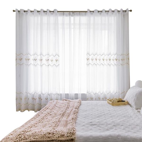 Cortinas de tul bordadas con alambre dorado y perlas europeas para sala de estar, dormitorio, ventana Vertical, transparente