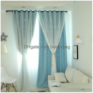 Rideaux Fansty Hollow Star Rideaux occultants thermiques pour salon chambre à coucher Stores princesse cousus avec voile blanc Dhawu