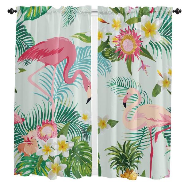 Rideaux de fenêtre avec plantes tropicales et fleurs, flamand rose, pour salon, chambre à coucher, stores, panneau de traitements de cuisine