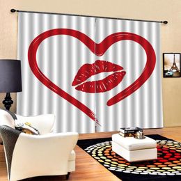Cortinas con diseños geométricos de amor, labios rojos sexys, ventana grande para sala de estar, dormitorio, sombrilla, juegos de interior Blackout
