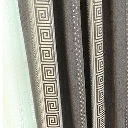 Rideau Tentures Gris De Luxe Chinois Rayé Jacquard Pour Salon Chambre 80% Ombrage Épais Chenille Stores Porte Personnalisé 4Curtain