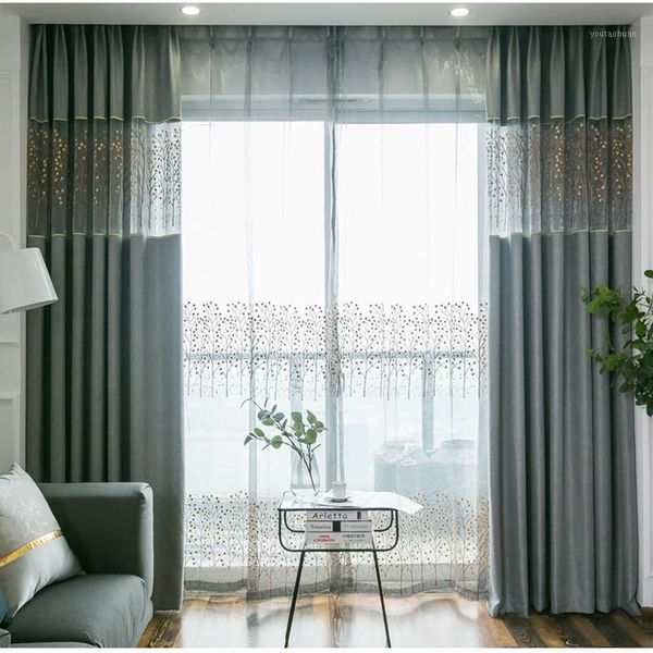 Cortinas cortinas gris cortinas gruesas para sala de estar dormitorio apagón chino bordado lino cocina ventana tul habitación para niños1