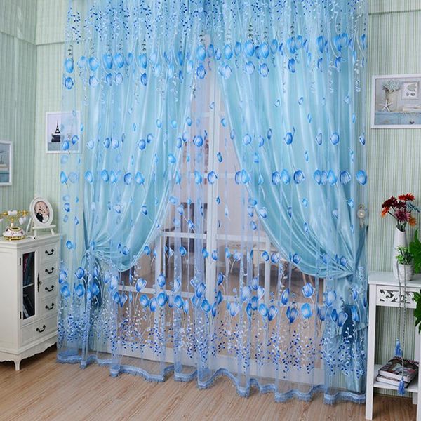 Cortinas de alta calidad, 1 unids/set, hilo de flor de tulipán, cuentas transparentes para ventana, bufanda para puerta con borlas para decoración de dormitorio, 3 colores