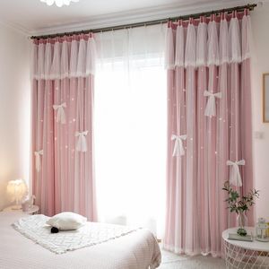Rideaux rideaux rideaux de courant d'occasion en étoile creux avec camorade à double couche princesse ombrage complet cortinas tissu pour la chambre de la fille
