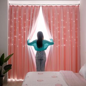 Tende per tende Hollow Star Doppio strato Tende oscuranti per camera da letto Kids Girl Pink Sheer Window Living Room Treatments Curtain CurtainCur