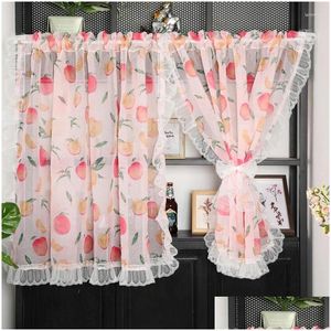 Rideaux rideaux coréens court curtan pour cuisine petite fenêtre rose pêche imprimé tle café demi rideaux obscurcissement drop del dhqu0