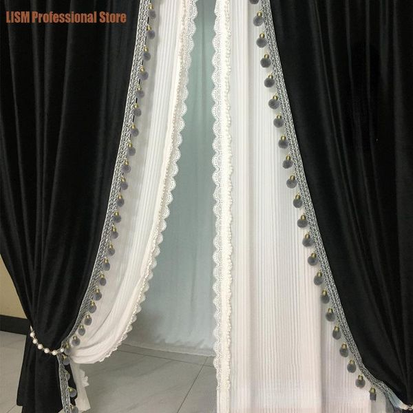 Rideaux rideaux légers de luxe pour salon chambre flanelle occultant noir velours épaissi tissu américain européen rideau