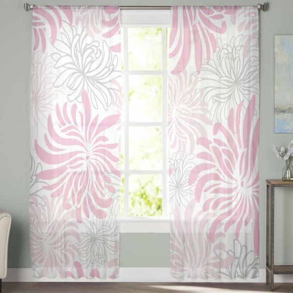 Cortinas de tul de crisantemo rosa claro para sala de estar, decoración de dormitorio, cenefa de gasa de lujo, cortina de cocina transparente