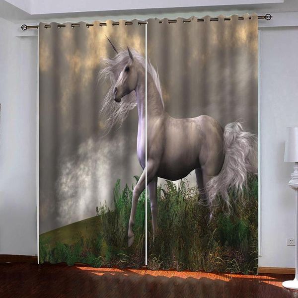 Cortinas cortinas de lujo apagón 3d cortinas para sala de estar oficina de ropa de cama gris caballo