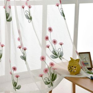 Gordijn gordijnen luxe geborduurde roze zonnebloem bloem tule woonkamer balkon slaapkamer borduurwerk kan worden aangepast